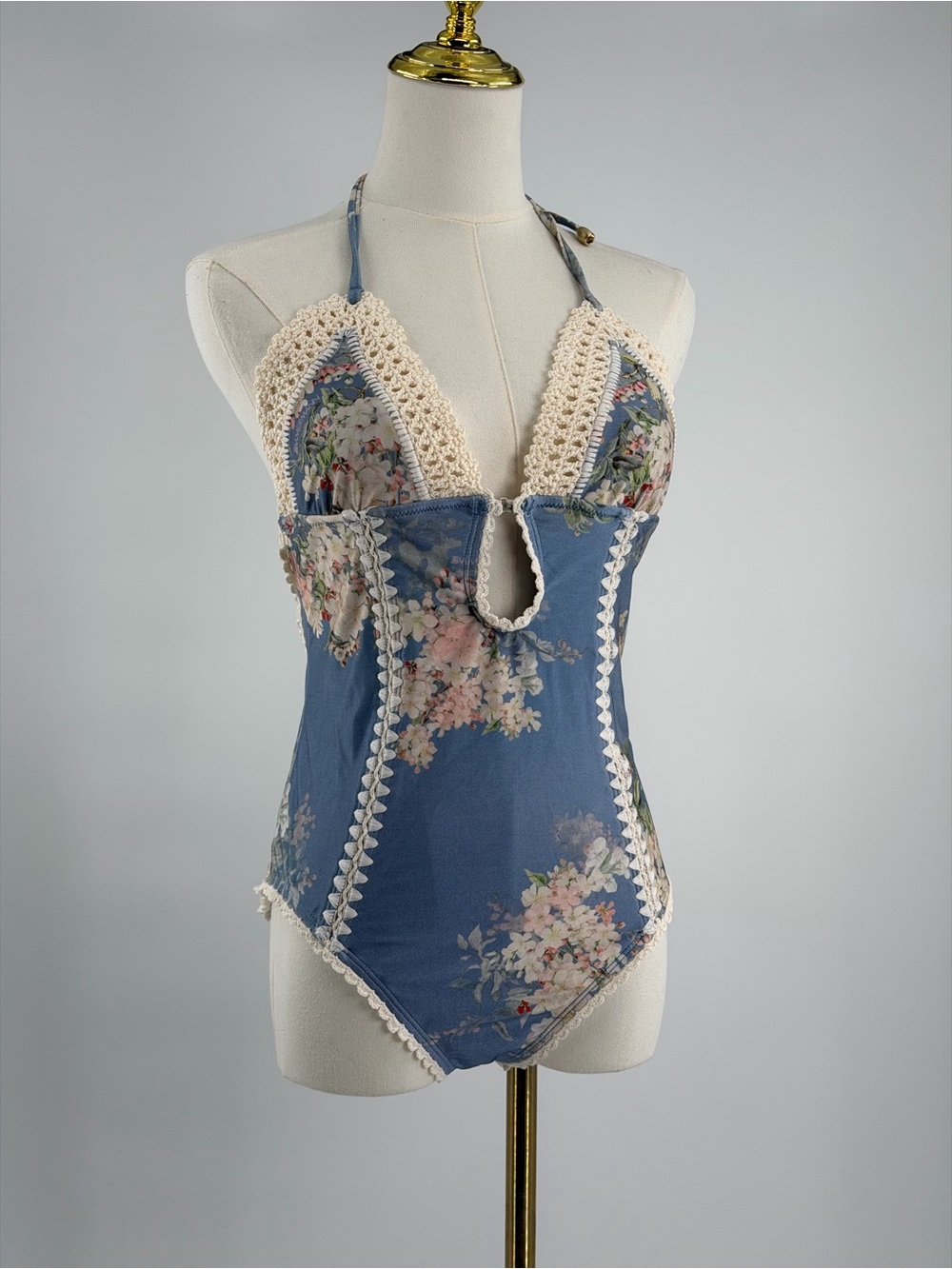 🆕 ZIMMERMANN 🧿 NWT Cascadian Crochet Keyhole Cutout Swimsuit, Blue - Sz 3 US10 - Picture 10 of 14